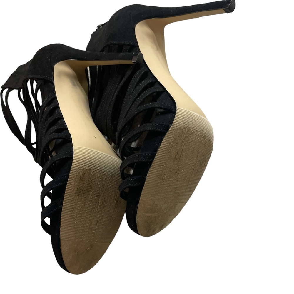 Madden Girl black cage heels strappy platform dressy suede heels sz 6 EUC - Picture 6 of 6